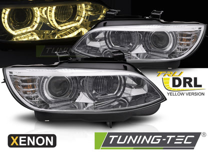 COPPIA FARI FANALI ANTERIORI XENON LED ANGEL EYES CROMO BMW E92 05-10 NO AFS