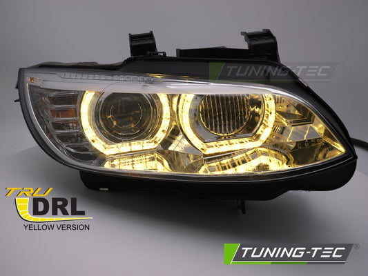 COPPIA FARI FANALI ANTERIORI XENON LED ANGEL EYES CROMO BMW E92 05-10 NO AFS