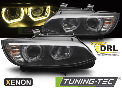 COPPIA FARI FANALI ANTERIORI XENON LED ANGEL EYES NERO PER BMW E92 05-10 NO AFS