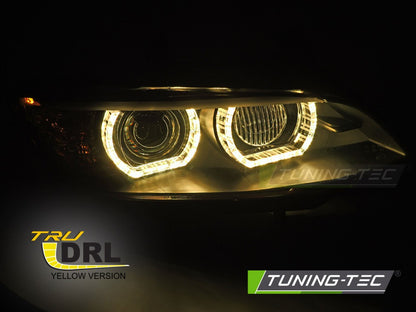 COPPIA FARI FANALI ANTERIORI XENON LED ANGEL EYES CROMO BMW E92 05-10 NO AFS