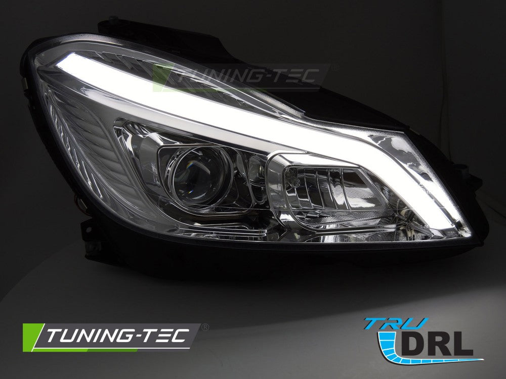 COPPIA FANALI FARI ANTERIORI TUBELIGHT LED CROMATI DRL MERCEDES W204 2011 - 2014