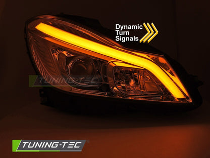 COPPIA FANALI FARI ANTERIORI TUBELIGHT LED CROMATI DRL MERCEDES W204 2011 - 2014