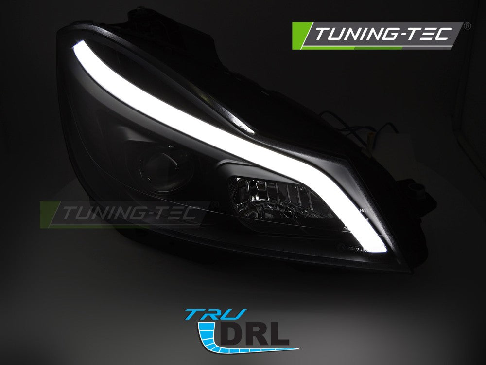 COPPIA FANALI FARI ANTERIORI TUBE LIGHT LED NERO DRL MERCEDES W204 2011 - 2014