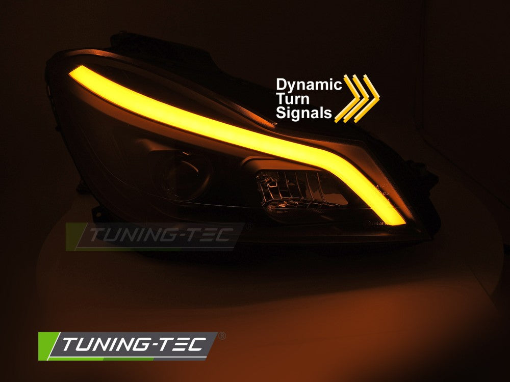 COPPIA FANALI FARI ANTERIORI TUBE LIGHT LED NERO DRL MERCEDES W204 2011 - 2014