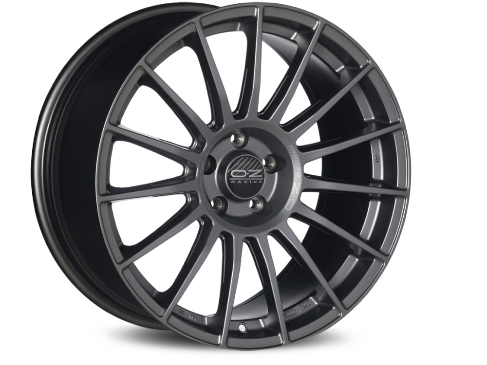 OZ Superturismo LM 18x8" 5x112 ET48, Flat Graphite, Silver Lettering