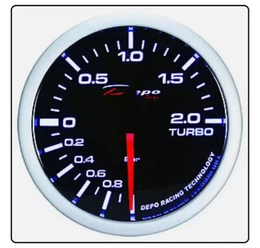 Manometro Strumento 52mm DEPO Pressione Turbo -1+2 BAR Nero MECCANICO
