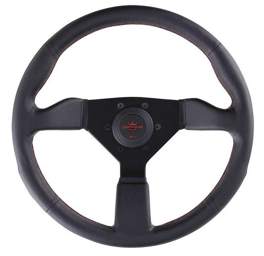 Personal Neo Grinta Steering Wheel - 350 mm -  Black Leather, Black Spokes, Red Stitching