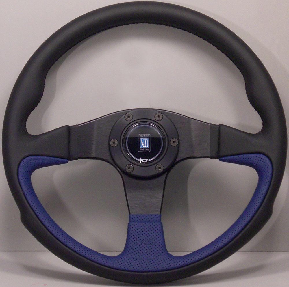 Nardi Challenge Steering Wheel, Blue Leather, Black Spokes, Black Stitching, 45 mm Dish, Ã35 cm