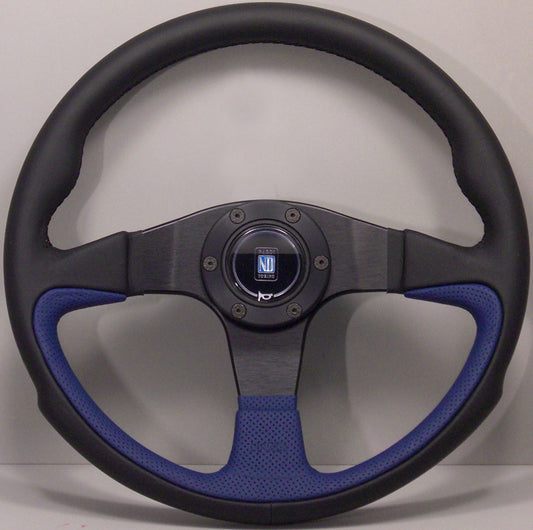 Nardi Challenge Steering Wheel, Blue Leather, Black Spokes, Black Stitching, 45 mm Dish, Ã35 cm