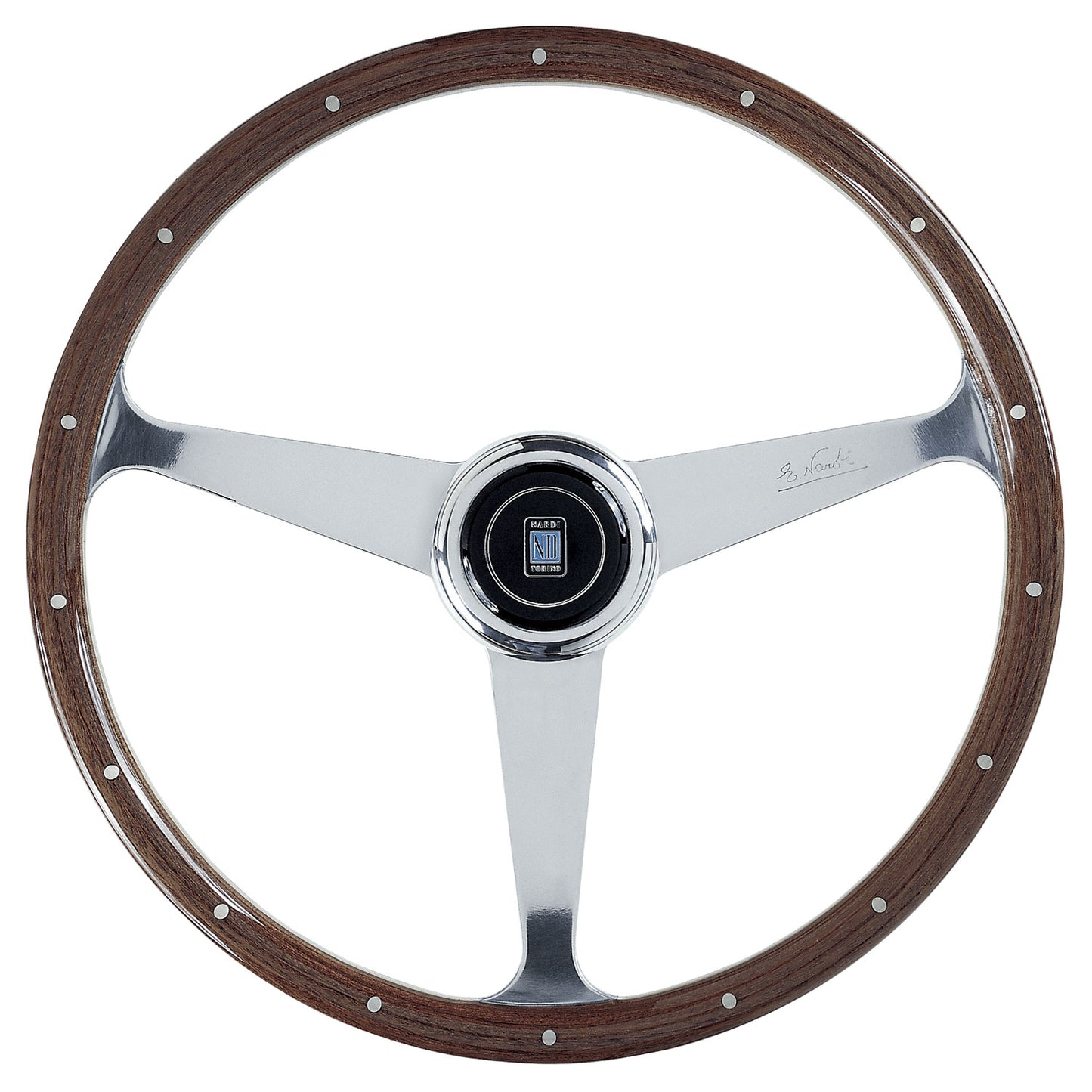 Nardi "Anni 50" Steering Wheel, Wood, Chrome Spokes, 45 mm Dish, Ã38 cm