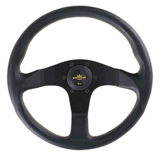 Personal Neo Actis Steering Wheel - 350 mm -  Black Leather, Black Spokes, Yellow Stitching