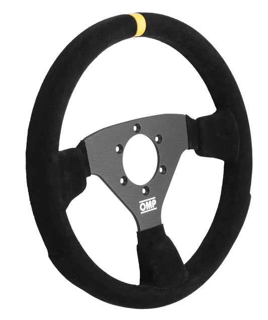 OMP 320 ALU Rally Steering Wheel (Flat), Black Suede, Black Spokes