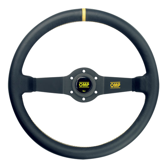 OMP Rally Steering Wheel (95mm Dish), Black Leather, Black Spokes