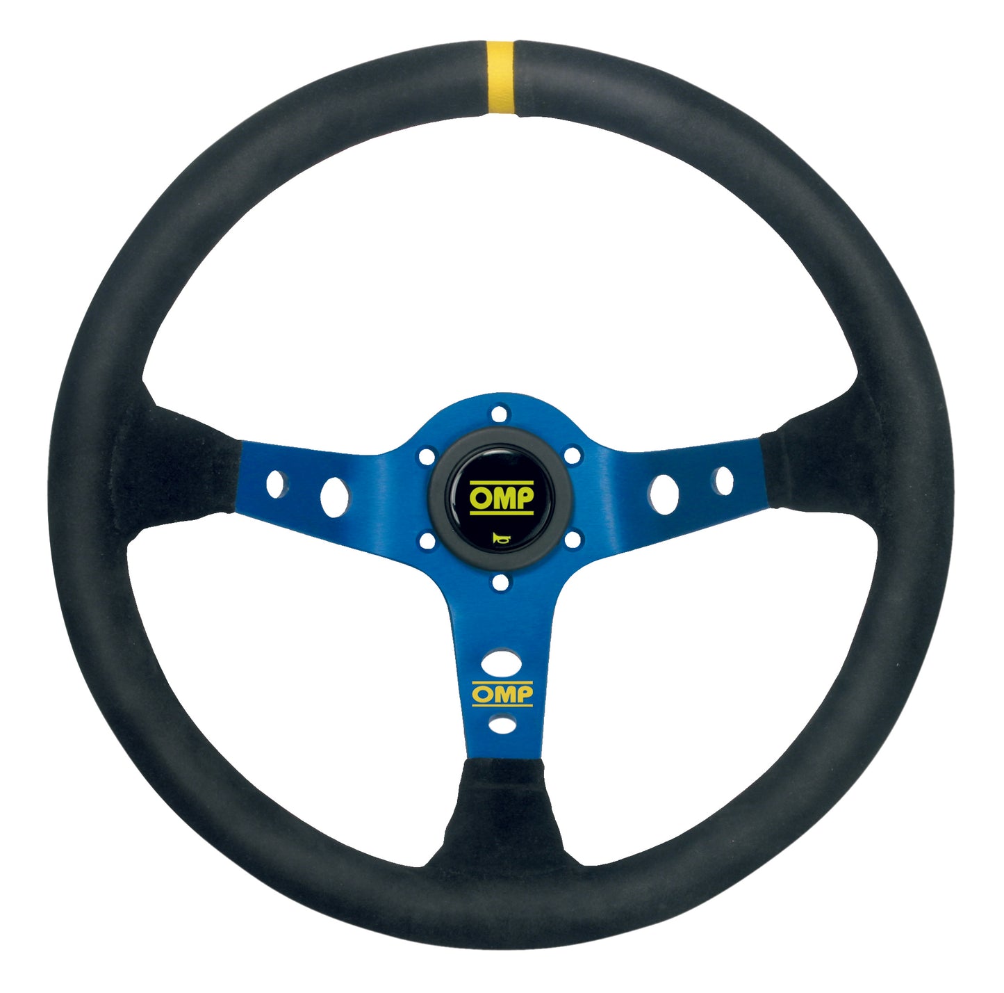 OMP Corsica Steering Wheel (95mm Dish), Black Suede, Blue Spokes