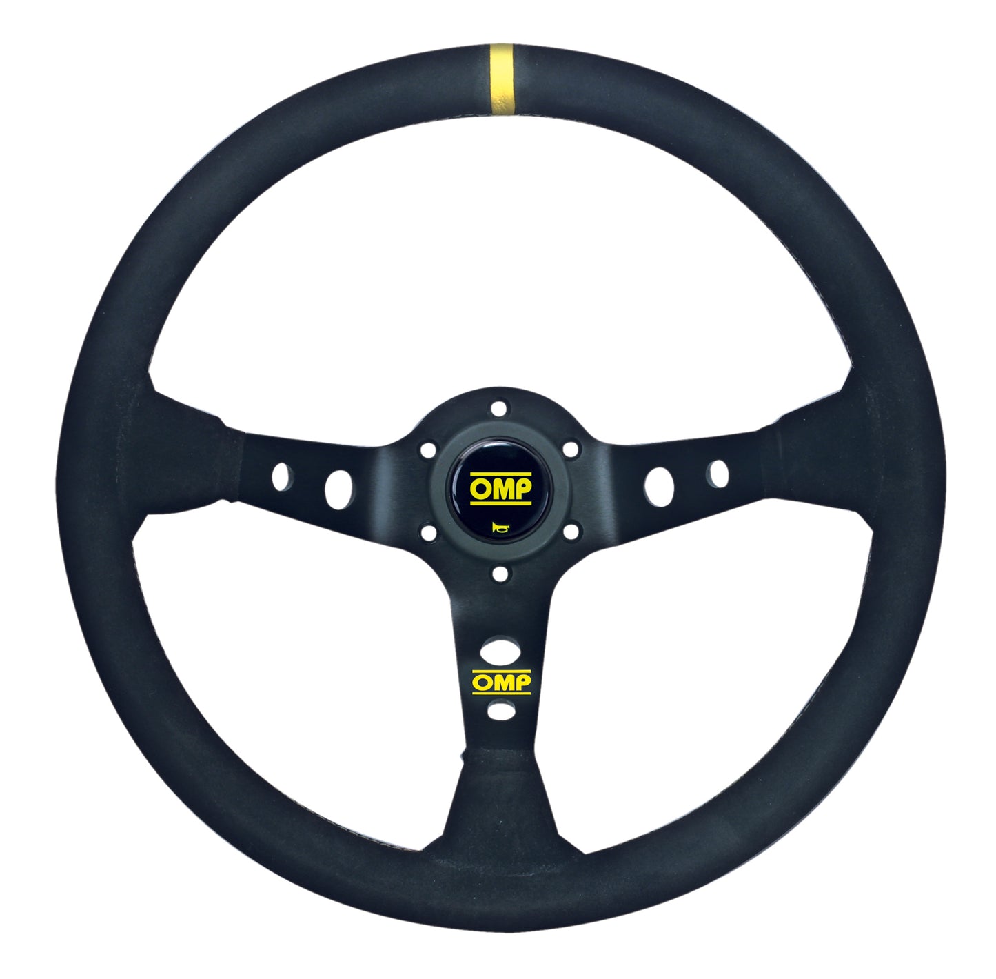 OMP Corsica 330 Steering Wheel (95mm Dish), Black Suede, Black Spokes