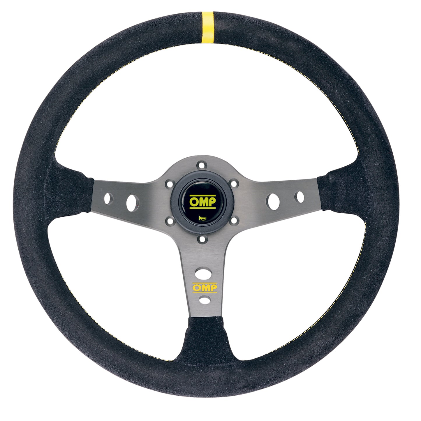 OMP Corsica Steering Wheel (95mm Dish), Black Suede, Silver Spokes