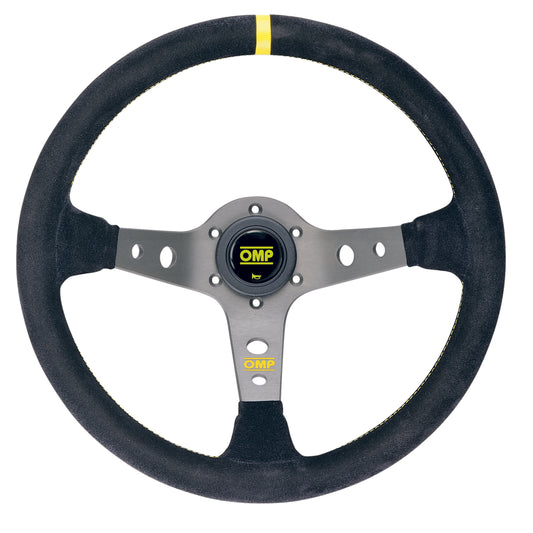 OMP Corsica Steering Wheel (95mm Dish), Black Suede, Silver Spokes