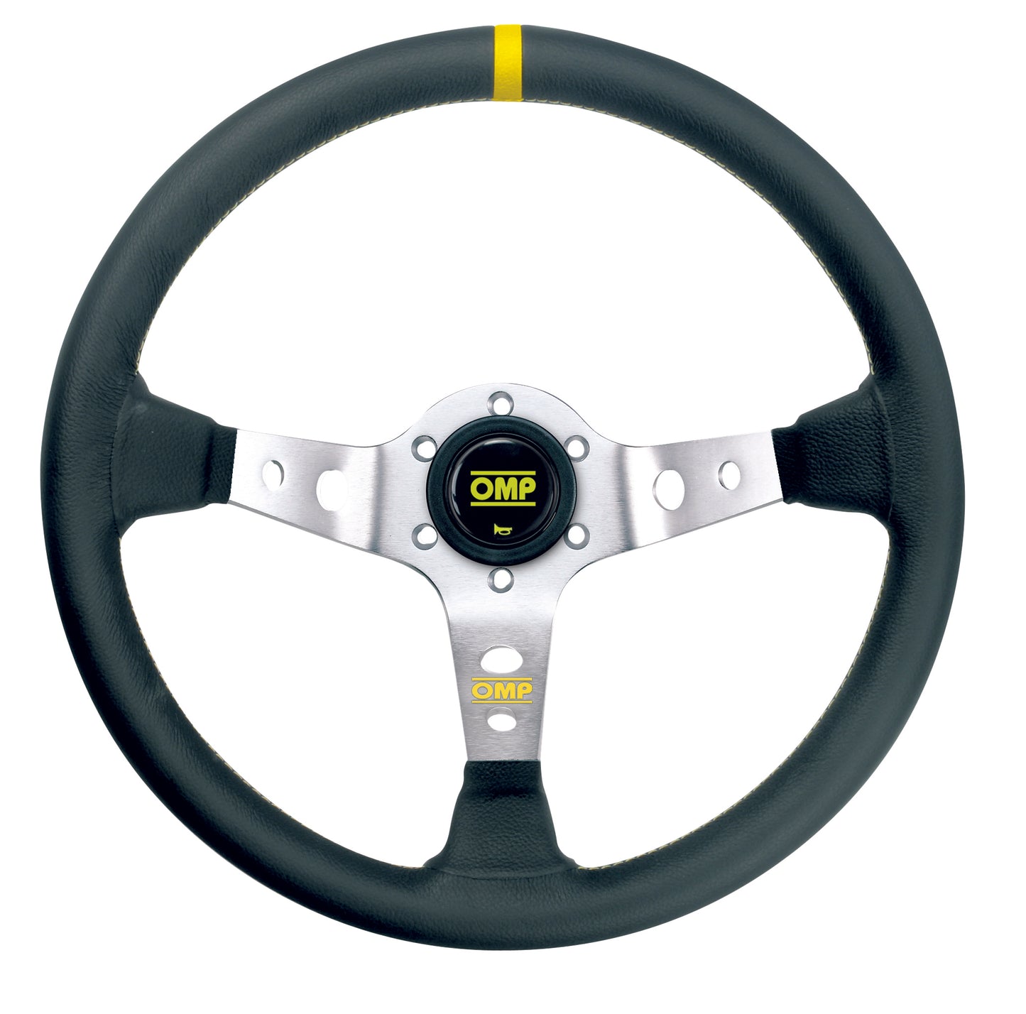 OMP Corsica Steering Wheel (95mm Dish), Black Leather, Silver Spokes