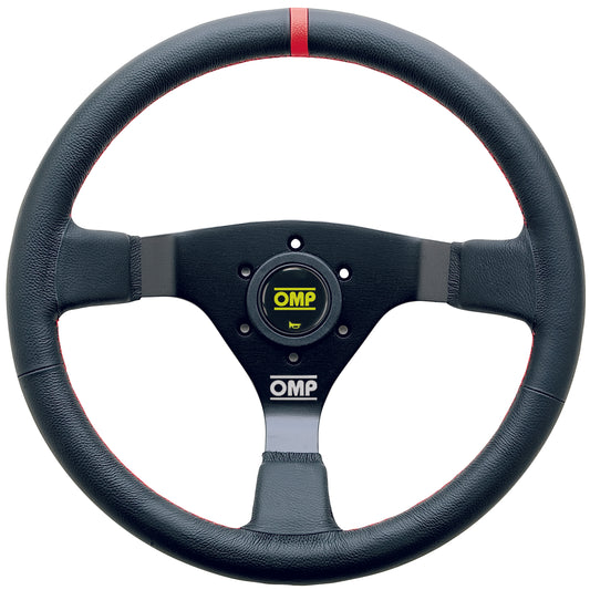 OMP WRC Steering Wheel (70 mm Dish), Black Leather, Black Spokes, Red Stitching