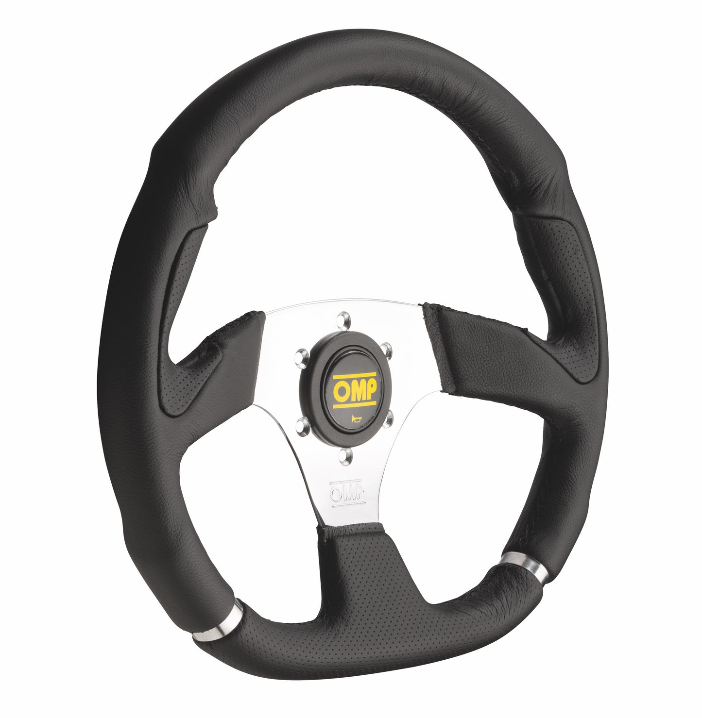 OMP Cromo Steering Wheel (Flat), Black Leather, Chrome Spokes