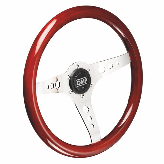 OMP Mugello Steering Wheel (Flat), Wood, Chrome Spokes
