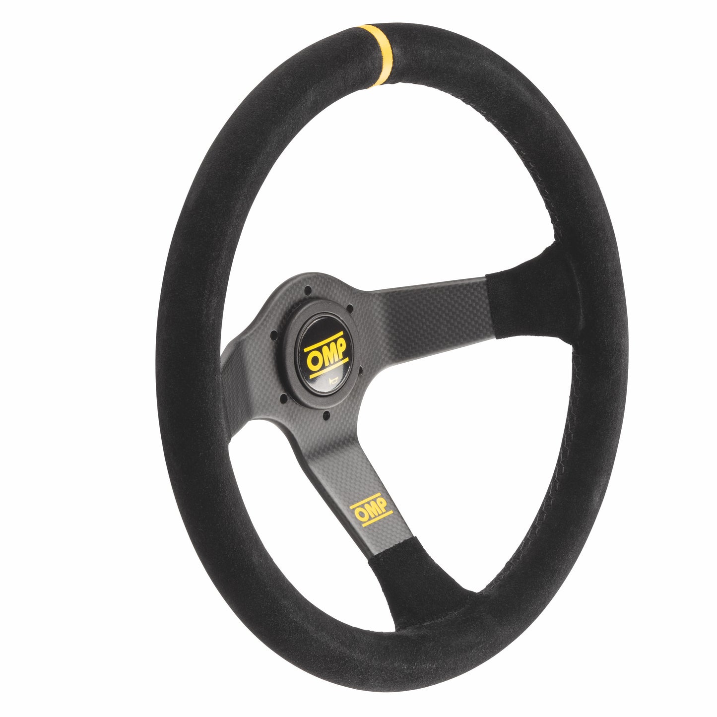 OMP 350 Carbon D Steering Wheel (95mm Dish), Black Suede, Carbon Spokes