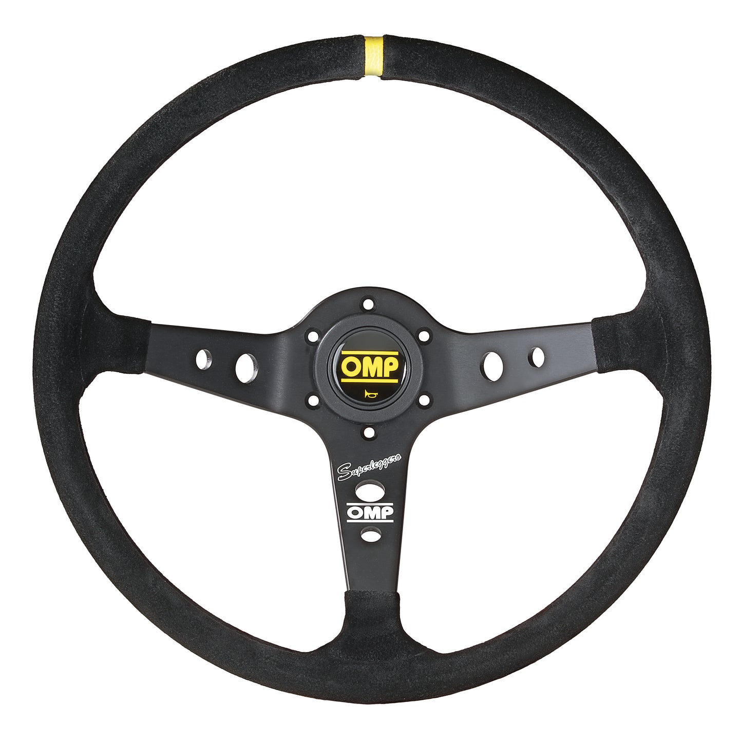 OMP Corsica OV Superleggero Steering Wheel (95mm Dish), Black Suede, Black Spokes