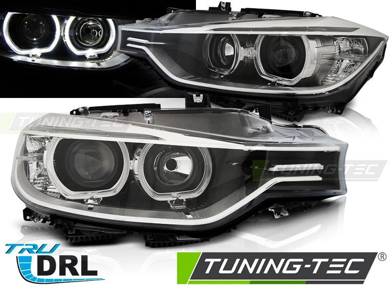 FARI ANTERIORI NERI CON ANGEL EYES PER BMW SERIE 3 F30 (2011–2015) ALOGENI