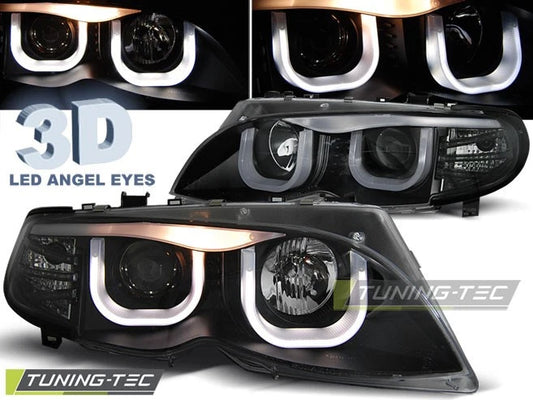 Coppia di Fari Anteriori 3D LED Angel Eyes per BMW E46 Serie 3 2001-2005