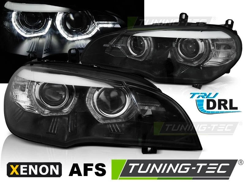 COPPIA FANALI FARI ANTERIORI XENON LED NERO ANGEL EYES BMW X5 E70 07-10 CON AFS