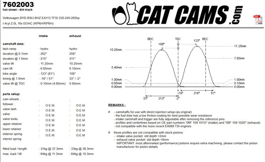 ALBERI A CAMME CatCams 7602003 Vw 2.0TFSi Ea113 Golf Gti Audi S3 8P