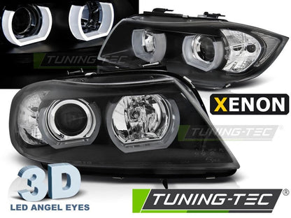 3D Angel Eyes Coppia di Fari Lenticolari per BMW E90 E91 2005-2008 Neri D1S Xenon