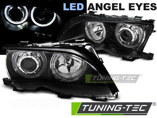 Coppia di Fari Anteriori per BMW E46 Serie 3 2001-2005 Angel Eyes LED Neri