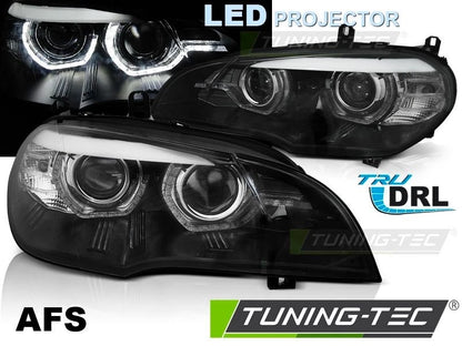 COPPIA FANALI FARI ANTERIORI FULL LED NERO ANGEL EYES BMW X5 E70 07-10 CON AFS