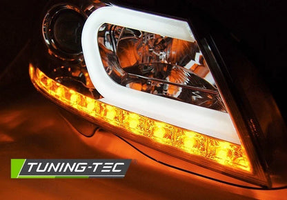 COPPIA FARI FANALI ANTERIORI MERCEDES W204 2011-2014 LED LTI LIGHT TUBE