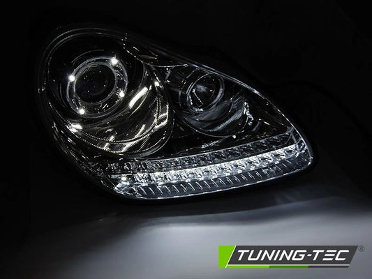 COPPIA FARI ANTERIORI DAYLIGHT CHROME HID PER PORSCHE CAYENNE 2002-2006