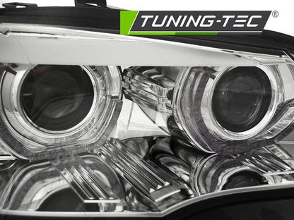 COPPIA FANALI FARI ANTERIORI XENON LED ANGEL EYES BMW X5 E70 07-10 CON AFS
