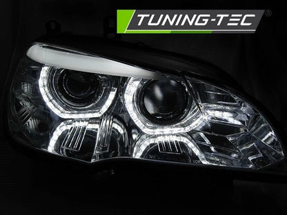 COPPIA FANALI FARI ANTERIORI XENON LED ANGEL EYES BMW X5 E70 07-10 CON AFS
