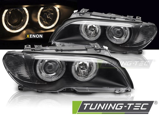Coppia Fanali FARI XENON ANGEL EYES NERI adatti BMW E46 2003- 2006 COUPE CABRIO