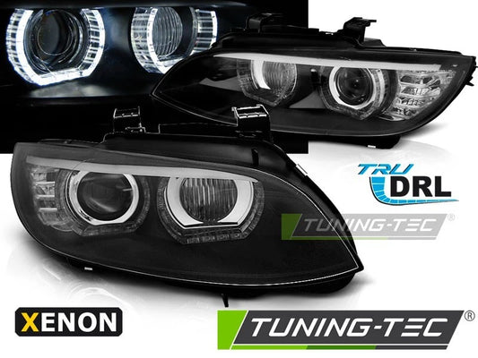 COPPIA FARI FANALI ANTERIORI XENON ANGEL EYES LED NERO BMW E92 05-10  CON AFS
