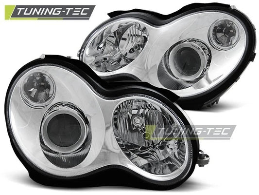 Coppia di Fari Anteriori per Mercedes W203 Classe C 2000-2004 Cromati
