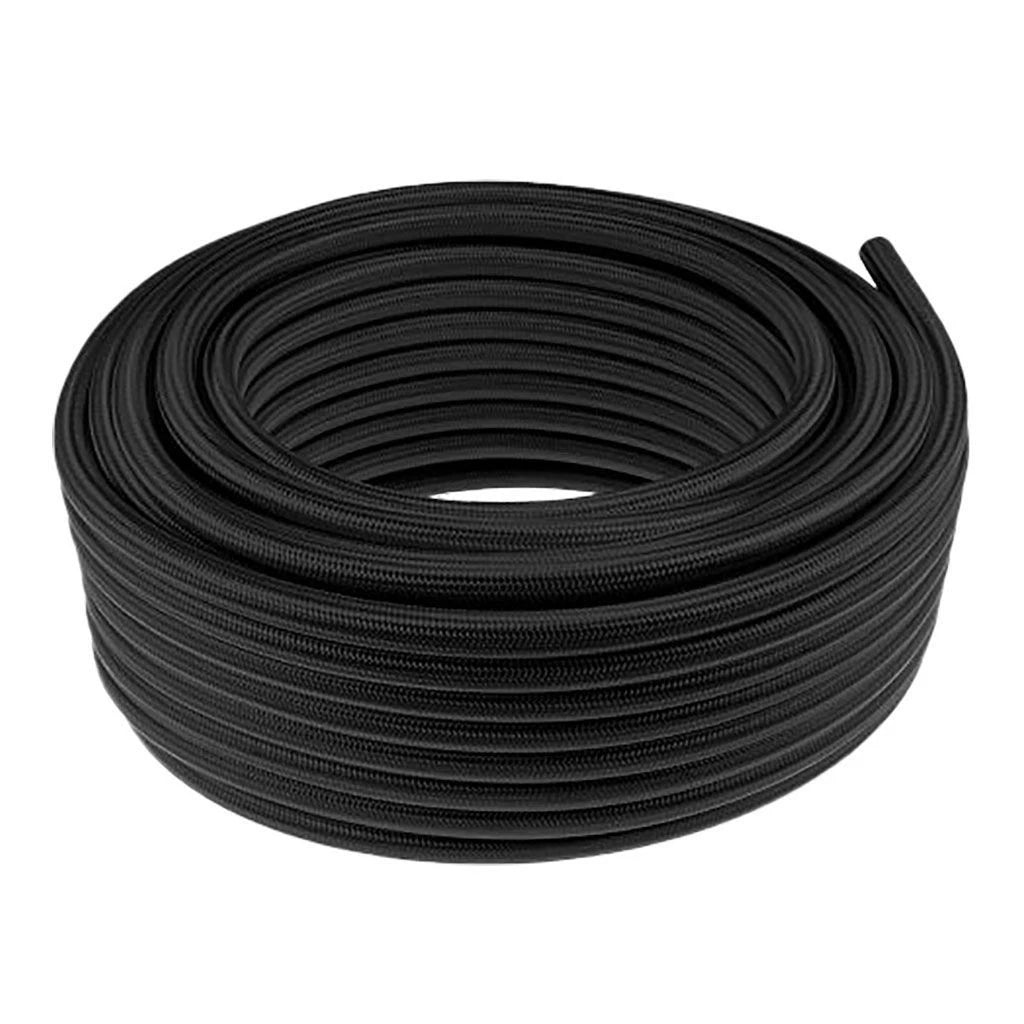 tubo rinforzato benzina 8 mm An6 in treccia acciaio nero gomma e maglia nylon