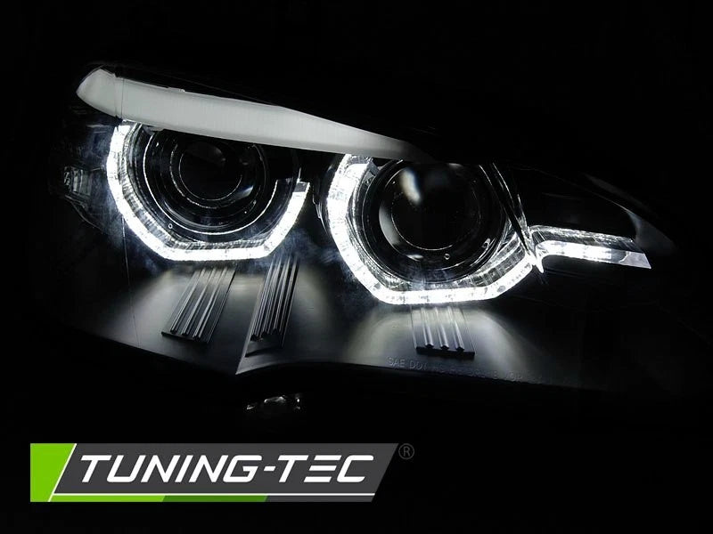 COPPIA FANALI FARI ANTERIORI XENON LED NERO ANGEL EYES BMW X5 E70 07-10 CON AFS