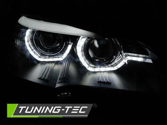 COPPIA FANALI FARI ANTERIORI XENON LED NERO ANGEL EYES BMW X5 E70 07-10 CON AFS