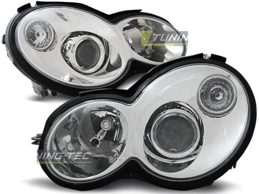 COPPIA FARI FANALI ANTERIORI MERCEDES CL203 CLASSE C 2000-2004 CROMATI
