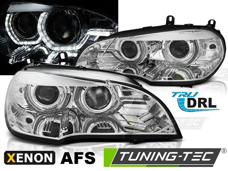 COPPIA FANALI FARI ANTERIORI XENON LED ANGEL EYES BMW X5 E70 07-10 CON AFS