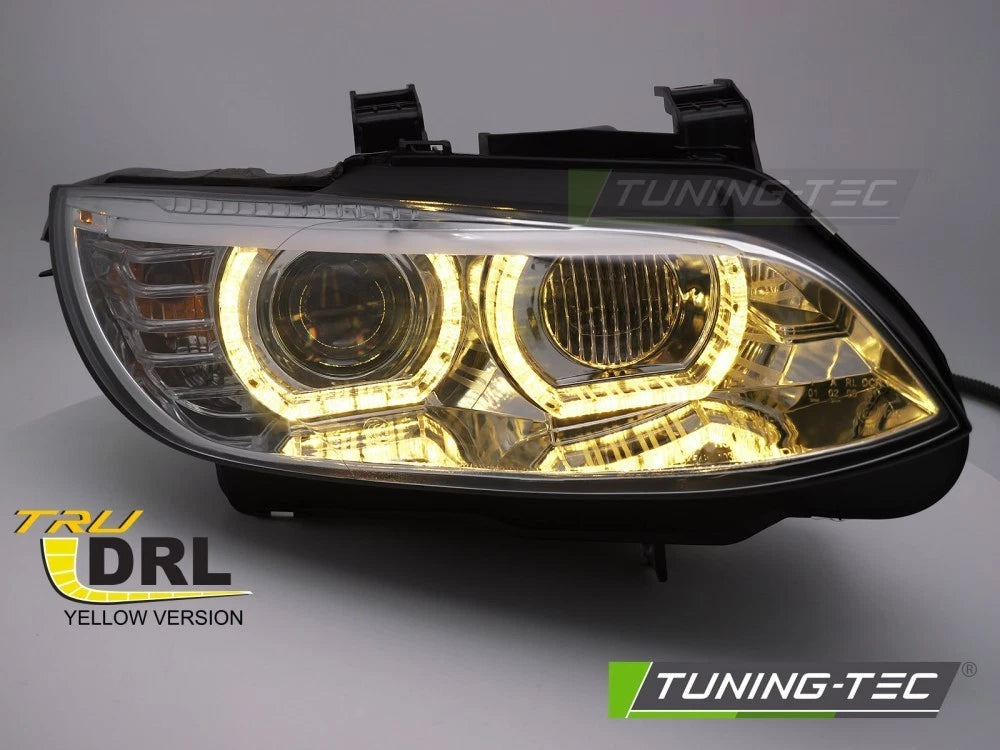 COPPIA FARI FANALI ANTERIORI XENON LED ANGEL EYES CROMO BMW E92 05-10 NO AFS
